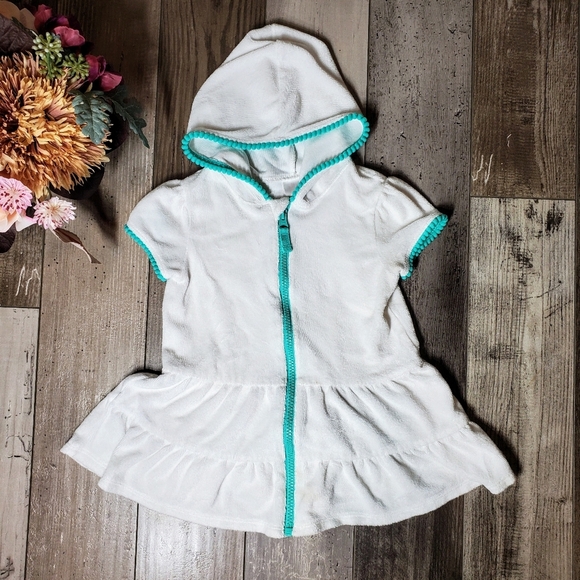 Cat & Jack Toddler Girl Terry Cloth Hooded Swim Cover-up Short Sleeve Size 2T - Picture 1 of 14